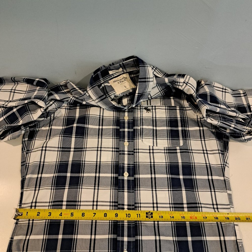 Abercrombie & Fitch Men's Muscle Large Long Sleeve Button Down Plaid Shirt - Picture 11 of 14